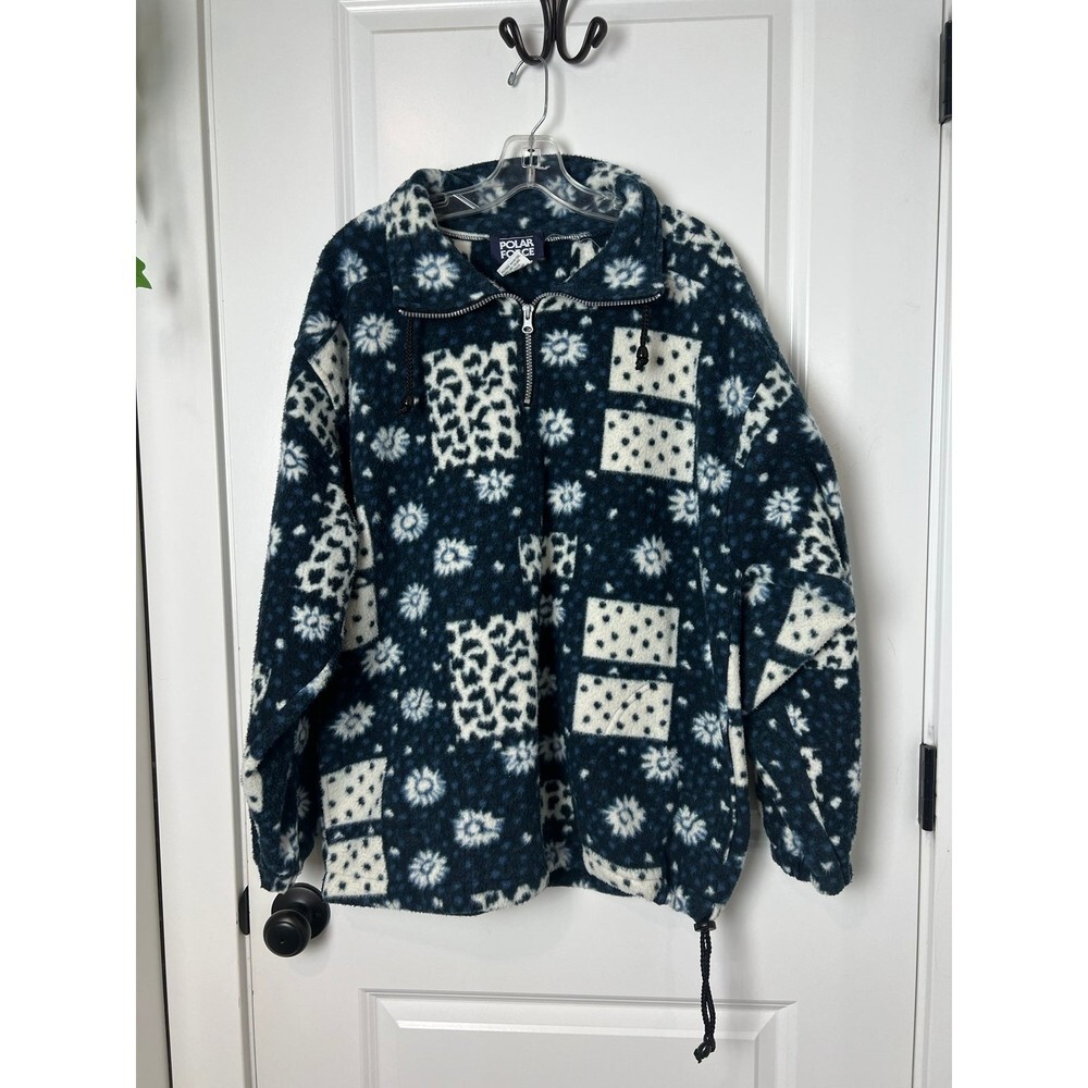 POLAR FORCE WHITE BLUE OVERSIZED FLEECE VTG SIZE MEDIUM